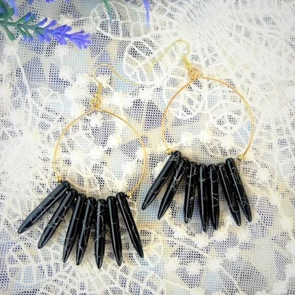 Black & Gold Boho Statement Earrings - Picture 4 of 8